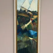 Large Original Swedish Oil on Canvas – “Cubist Landscape” by Kjell Lindberg – Signed – Vintage & Framed