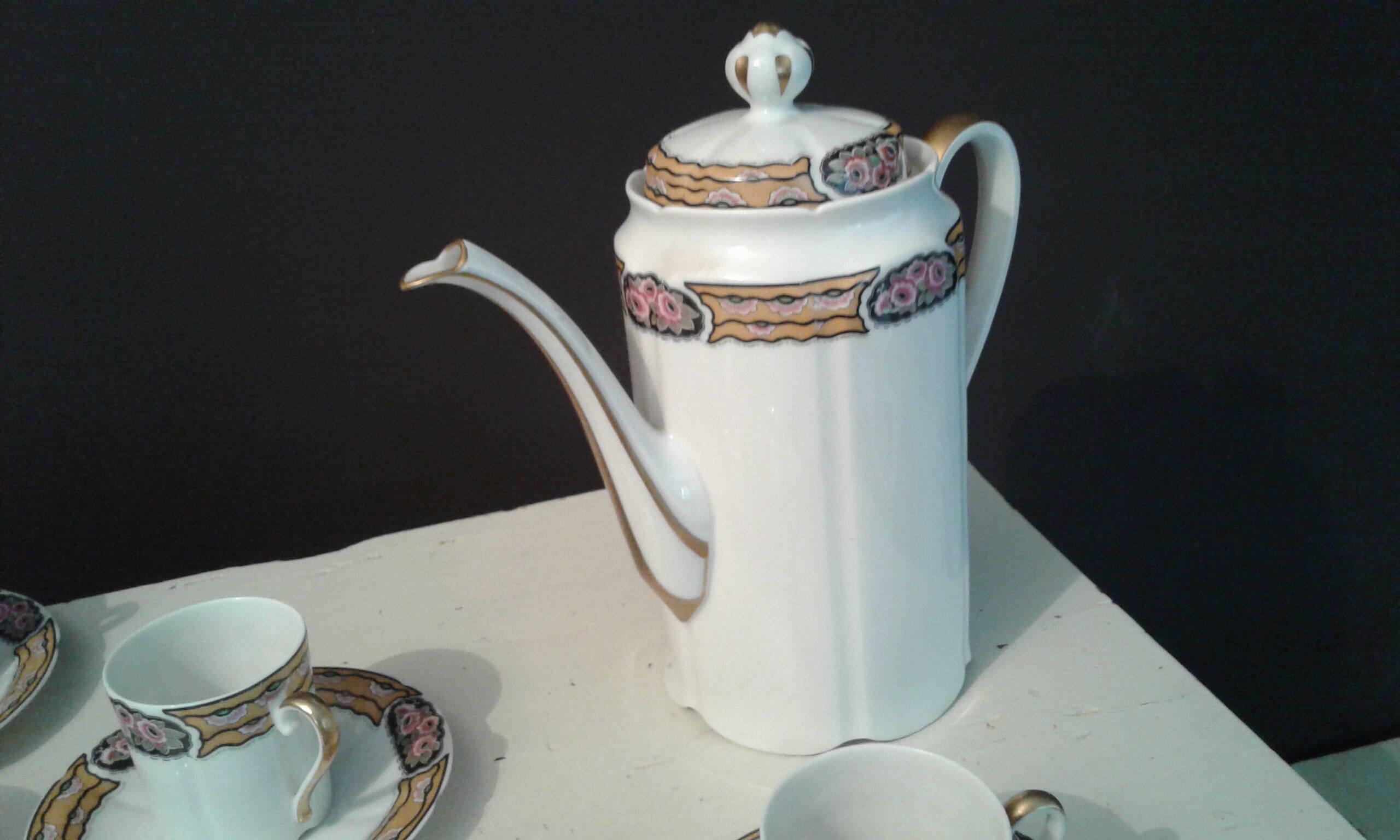 Fine porcelain coffee service art deco 21 pieces Limoges