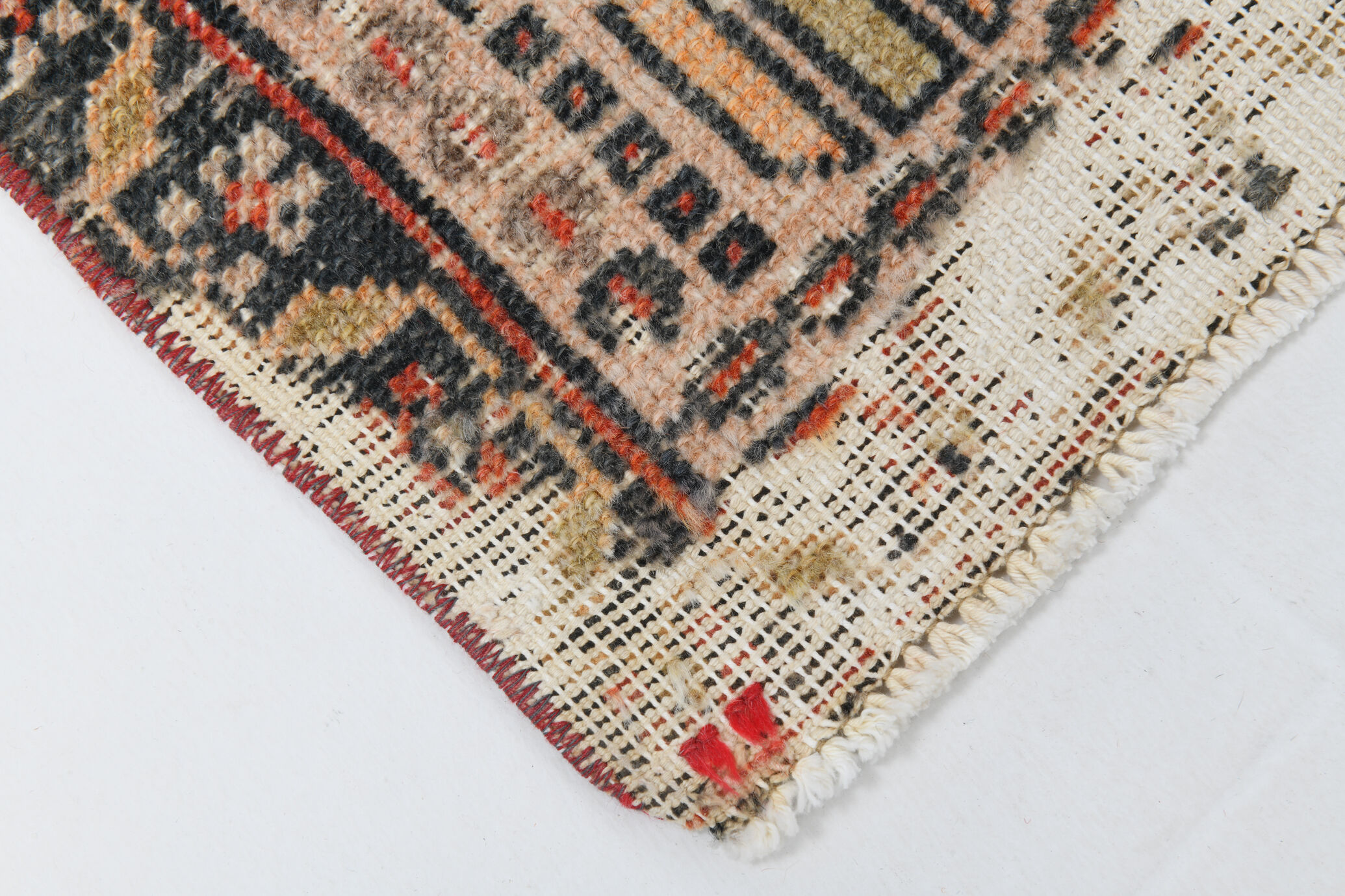 4x10 red & beige wool vintage rug 140x301cm