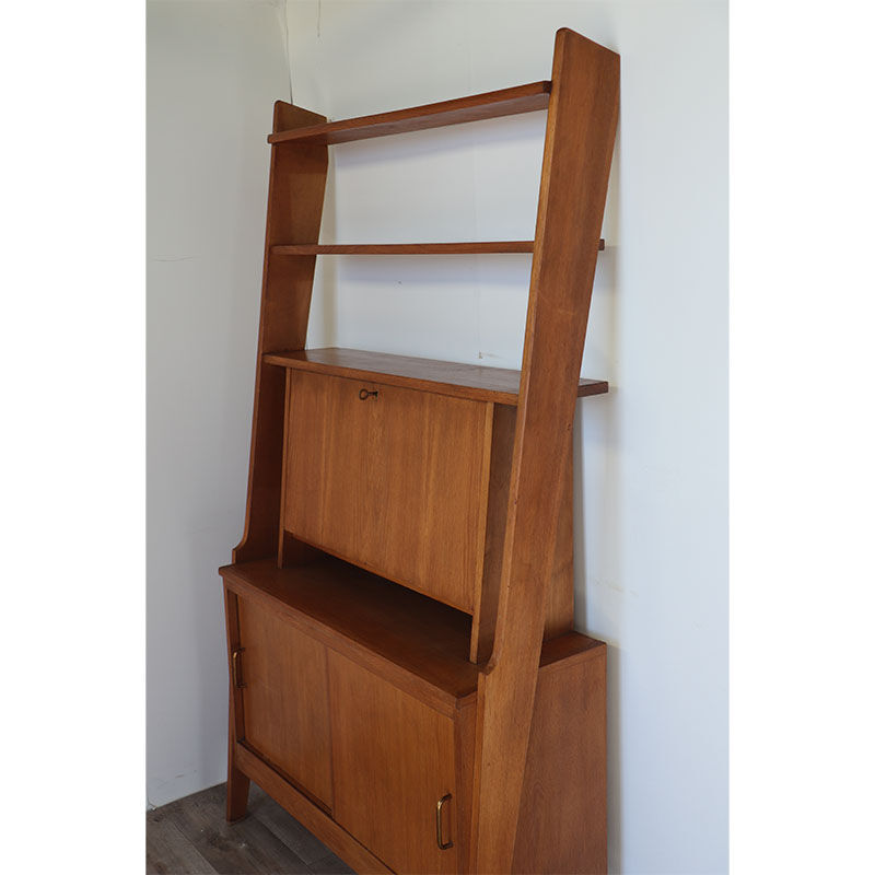 Bibliothèque avec secrétaire vintage en bois 1950
