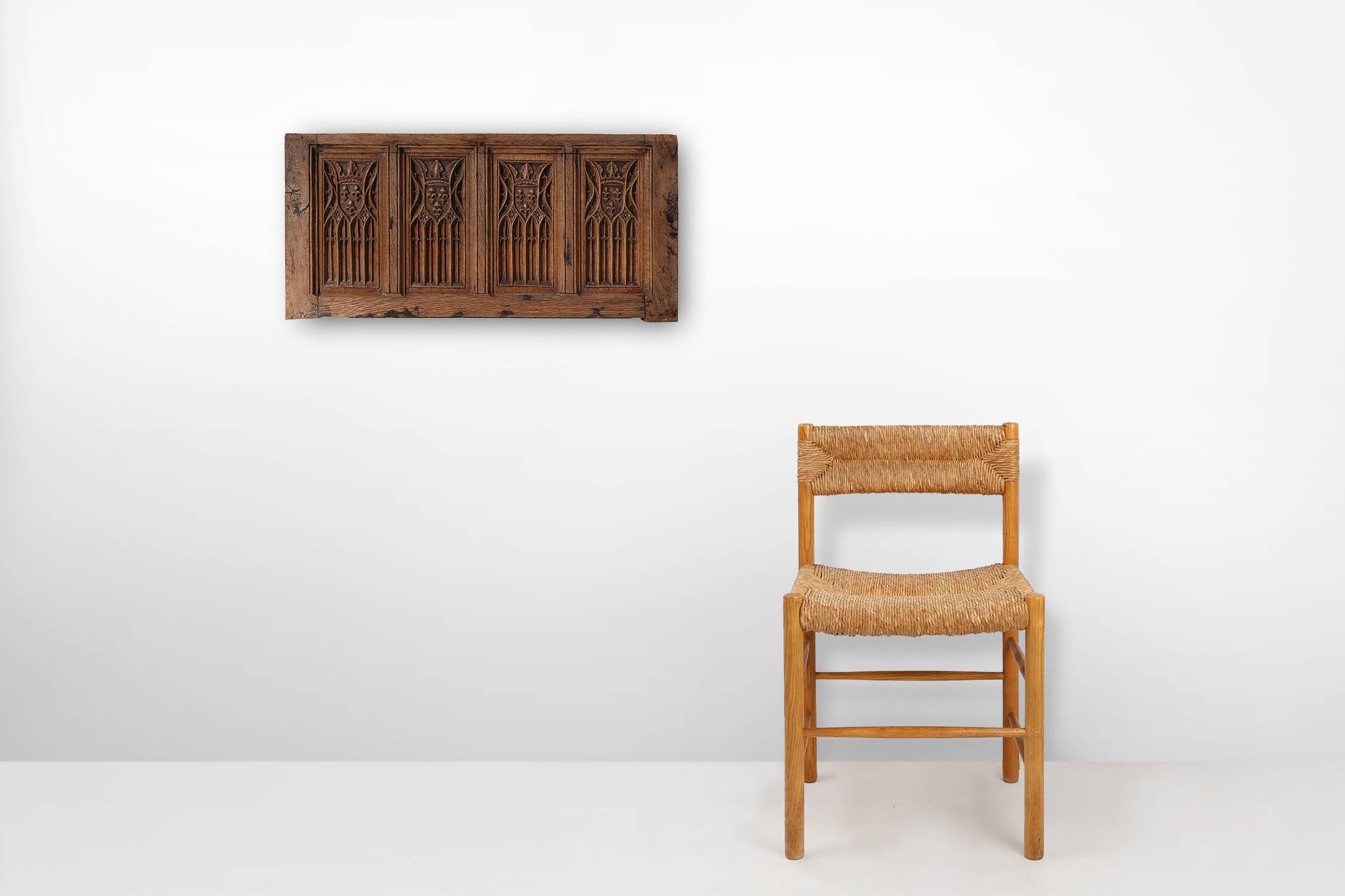 Neo-Gothic Flemish hand carved panel in solid oak, ca. 1850