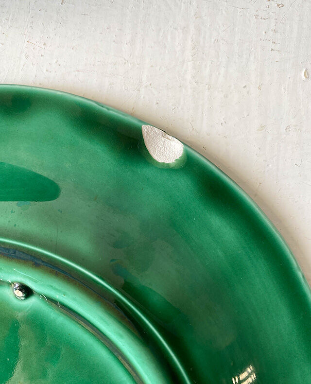 Set of 6 flat plates green fish