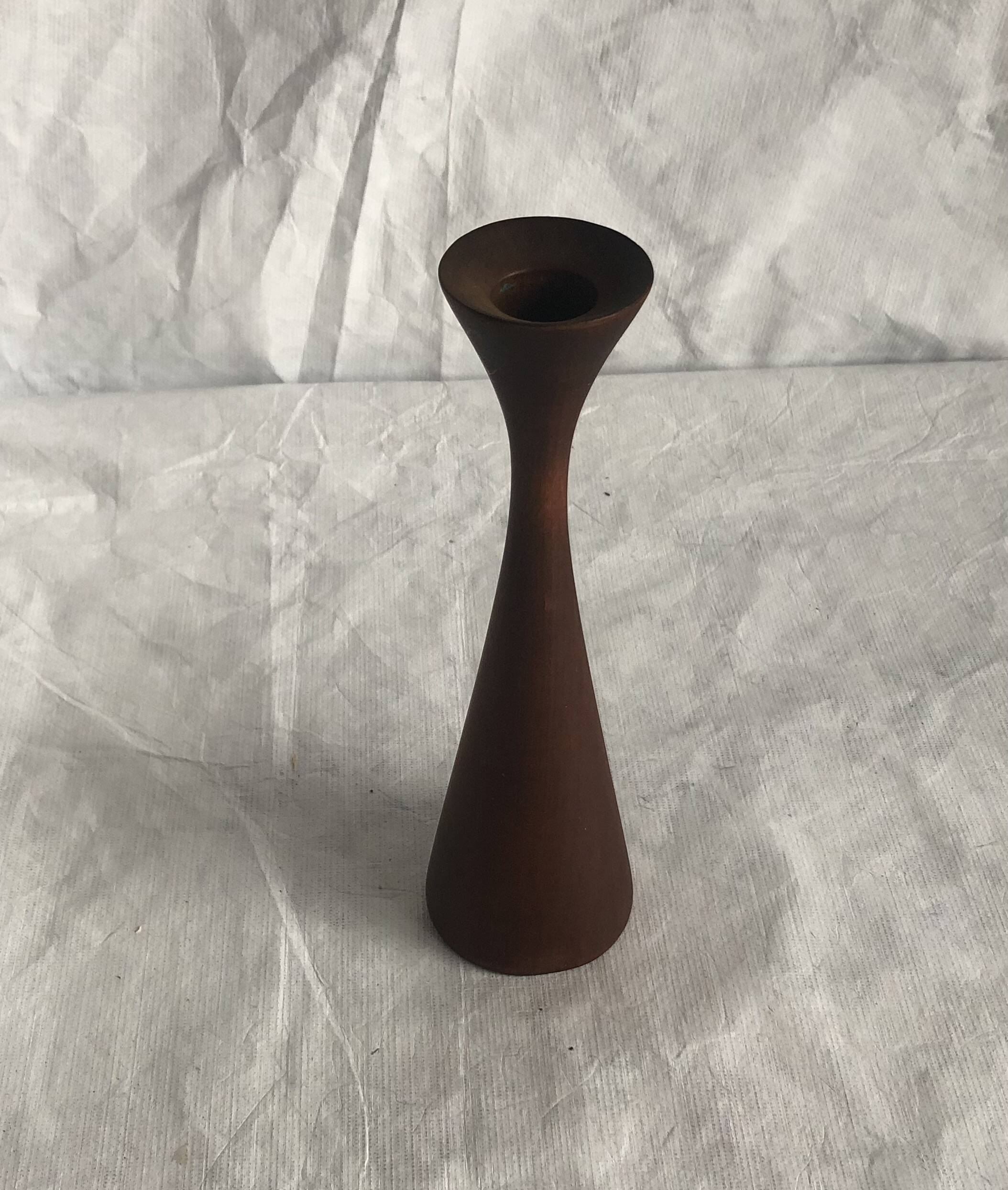 Vintage stained birch wood candle holder, Scandinavian design