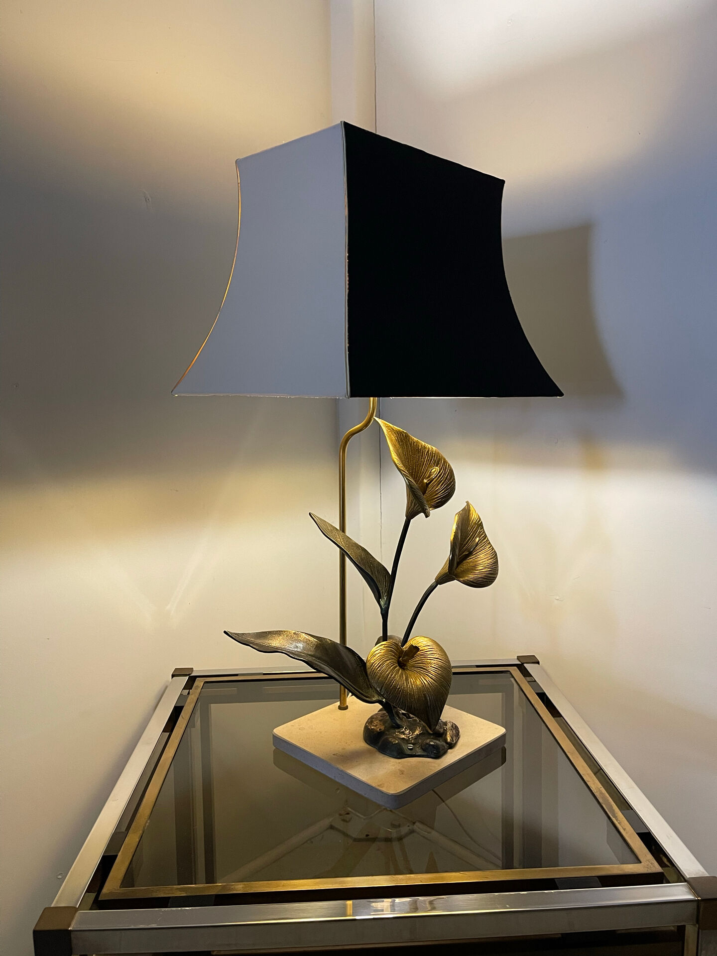 Lampe florale bronze 1970