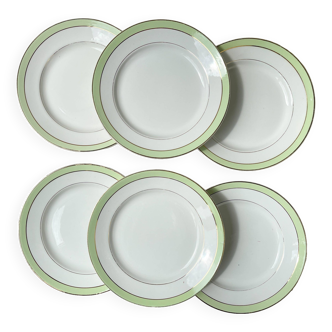 6 vintage French dinner plates Orchies "VILLARS" 1950 white green gold