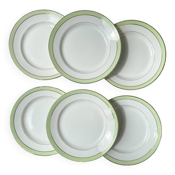 6 Vintage French Orchies "VILLARS" dinner plates 1950 white green gold