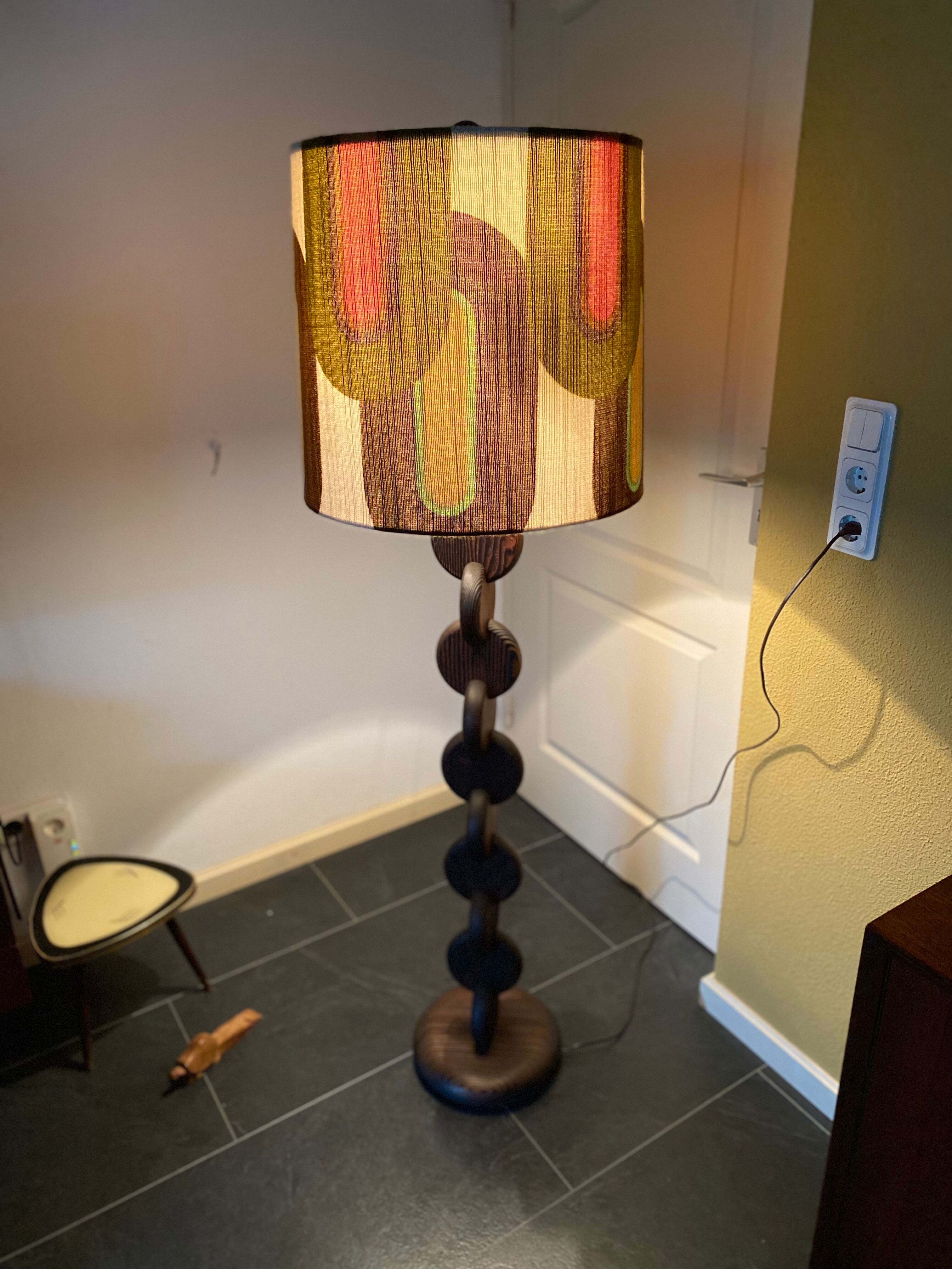 Brutalist Carved Wood Floor Lamp
