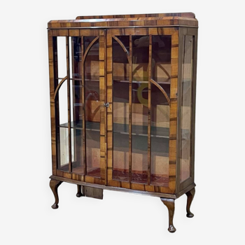 English Chippendale walnut display cabinet from the 1930s