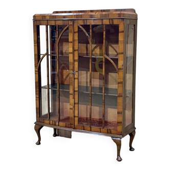 English Chippendale walnut display cabinet from the 1930s