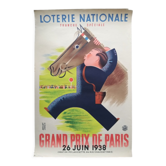 Affiche originale Loterie Grand Prix de Paris 1938 - Derouet Lesacq