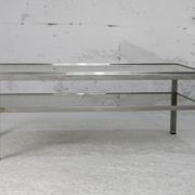 Double coffee table trays smoked glass steel. France, circa 1970