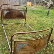 1920s art deco wrought iron bed frame with marquetry