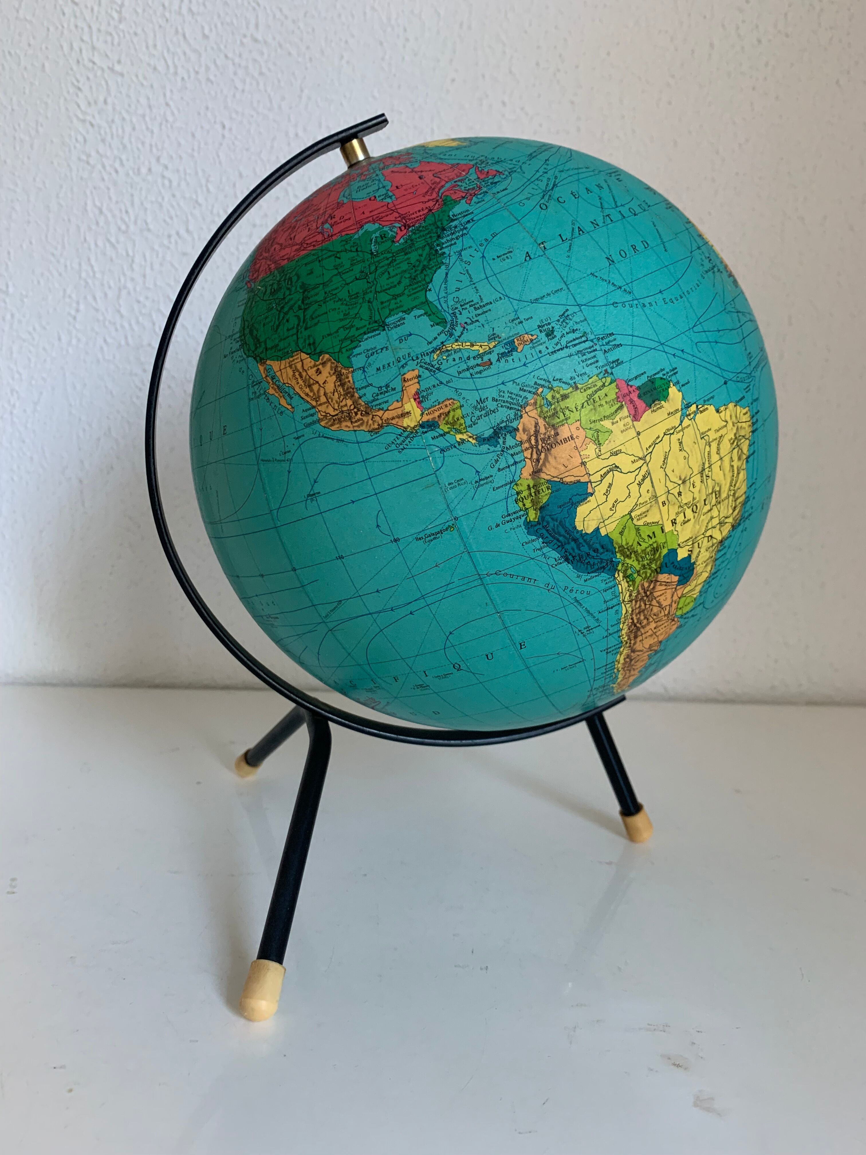 Globe terrestre vintage 1969 Taride tripode mappemonde - 27 cm