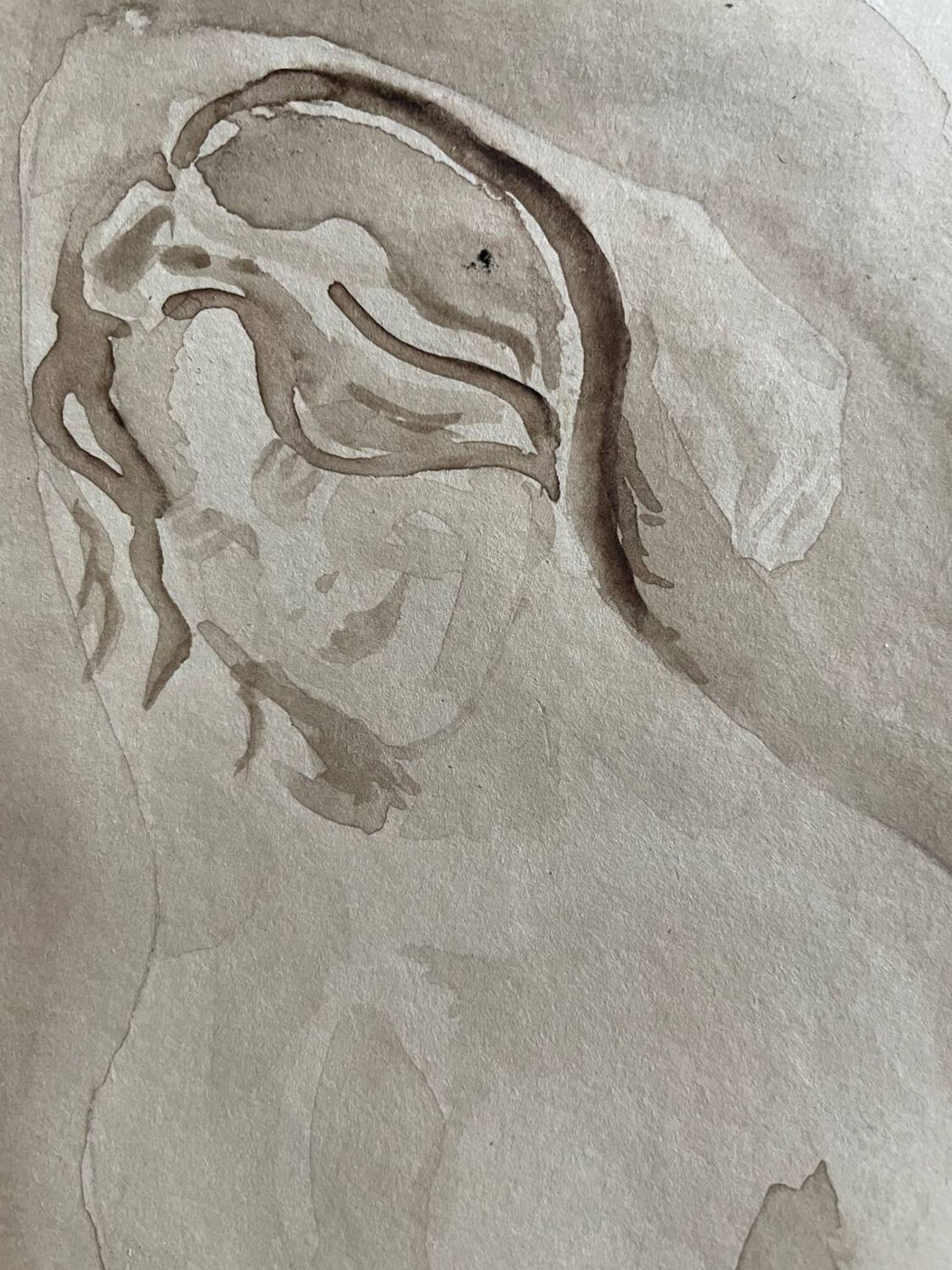 Signed watercolour monochrome painting of a female portrait "Hammam"