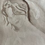 Signed watercolour monochrome painting "Hammam" of a female portrait.