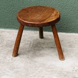 Circular tripod stool, solid wood