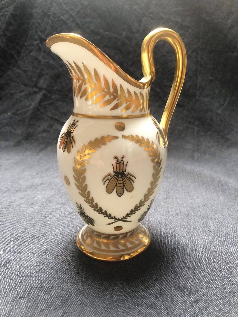Vintage Limoges Porcelain Chocolate Set: Empire Style, Hand-Painted Bees
