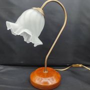 Brass and glass swan neck desk lamp in Art Nouveau style.
