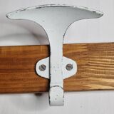Coat rack in brass and wood, 4 double hooks colored vintage, 76 cm