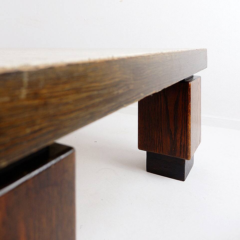 Wood and travertine top large coffee table