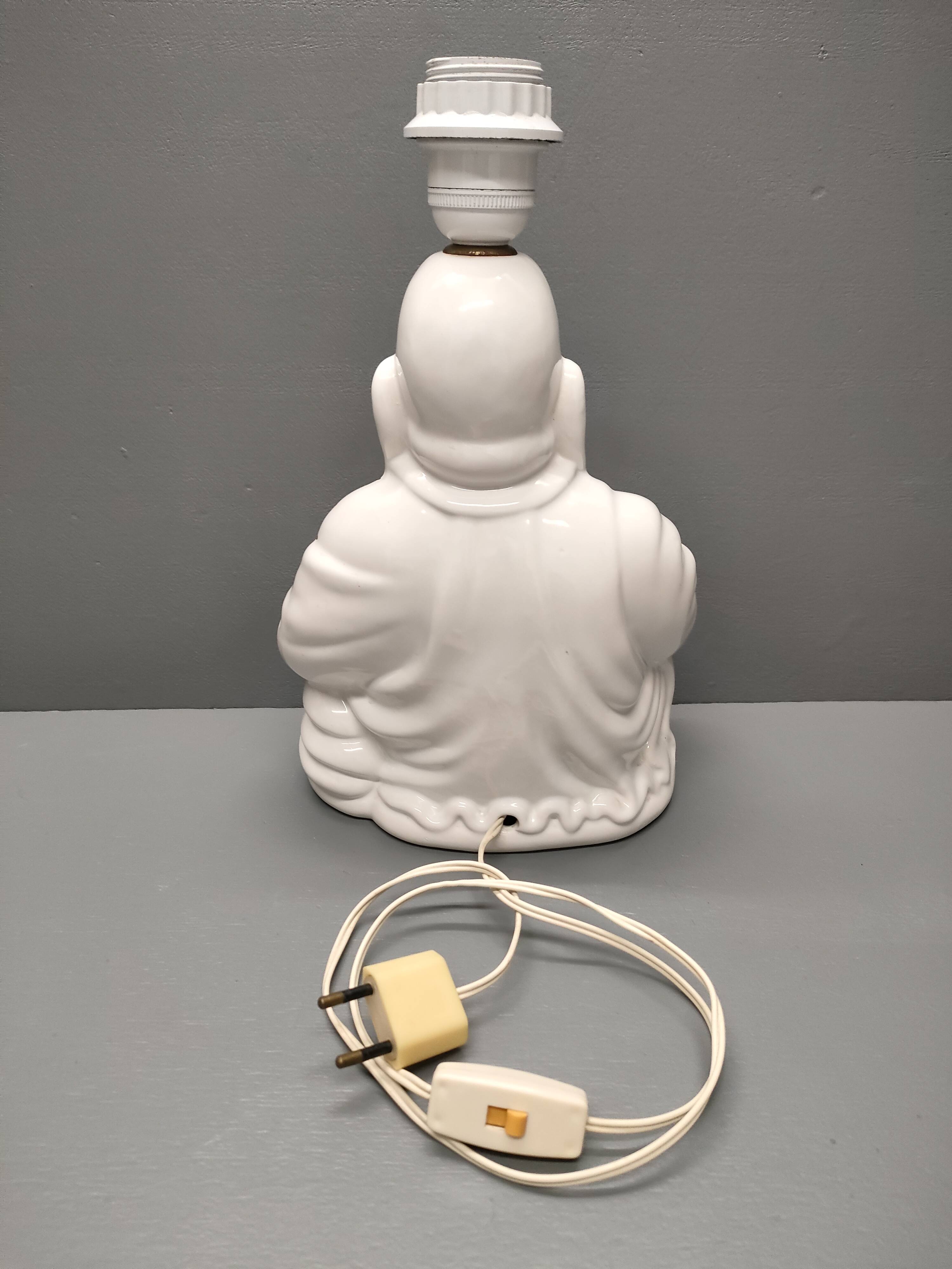 Seated Buddha lamp base ~ glazed and gold white ceramic ~ 80s