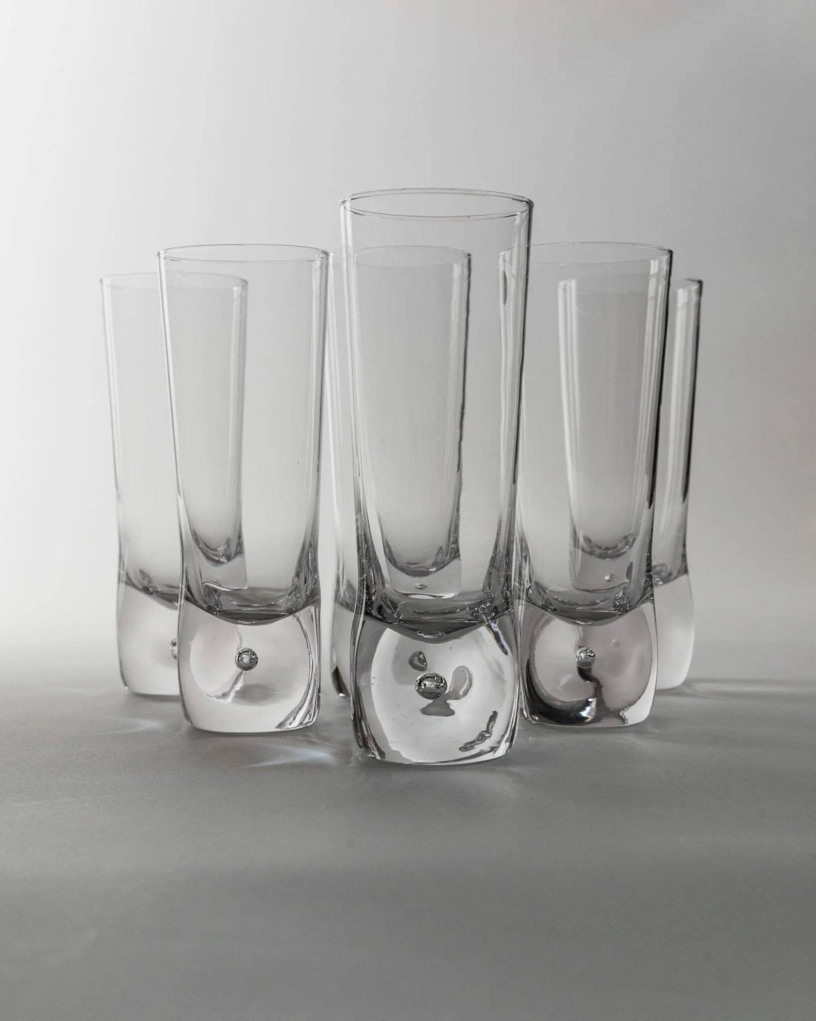 Set of 6 Transparent Murano Glass Cocktail Glasses with Bubble – Vintage Italian Crystal, 1970s
