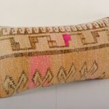 Vintage faded yellow lumbar pillow cover, , couch pillow, tribal oushak rug pillow, carpet cover 12'