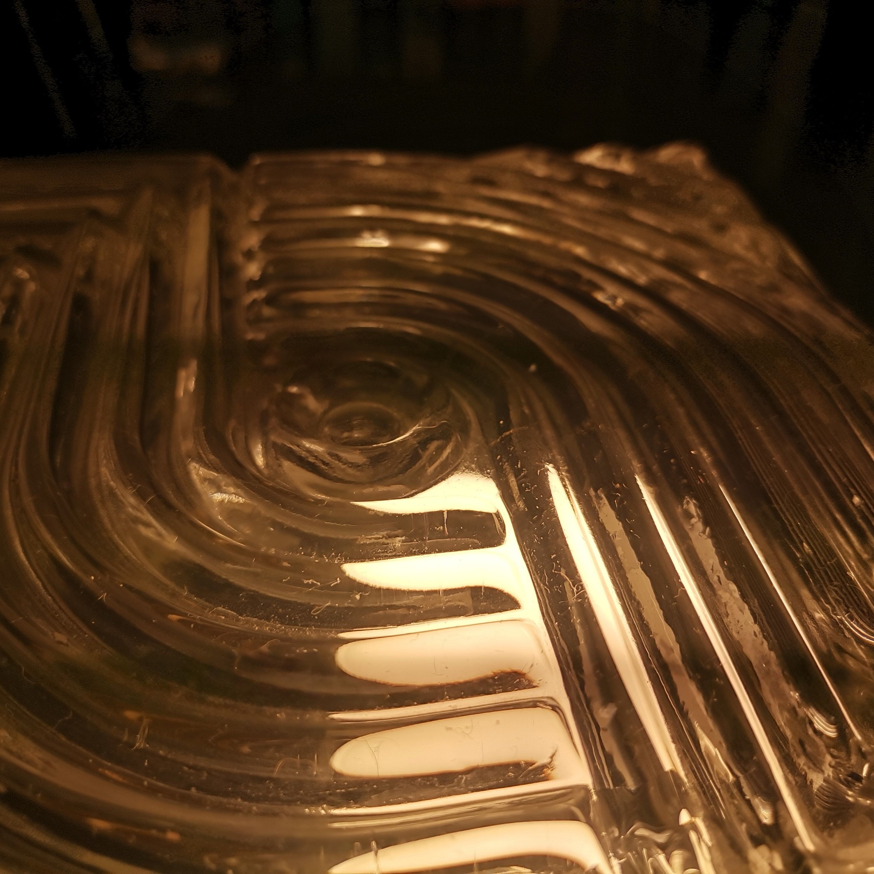 Square mid century clear ribbed glass flush mount light fixture lamp 1960s