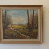 Vintage painting "Gîte on the edge of the forest" .