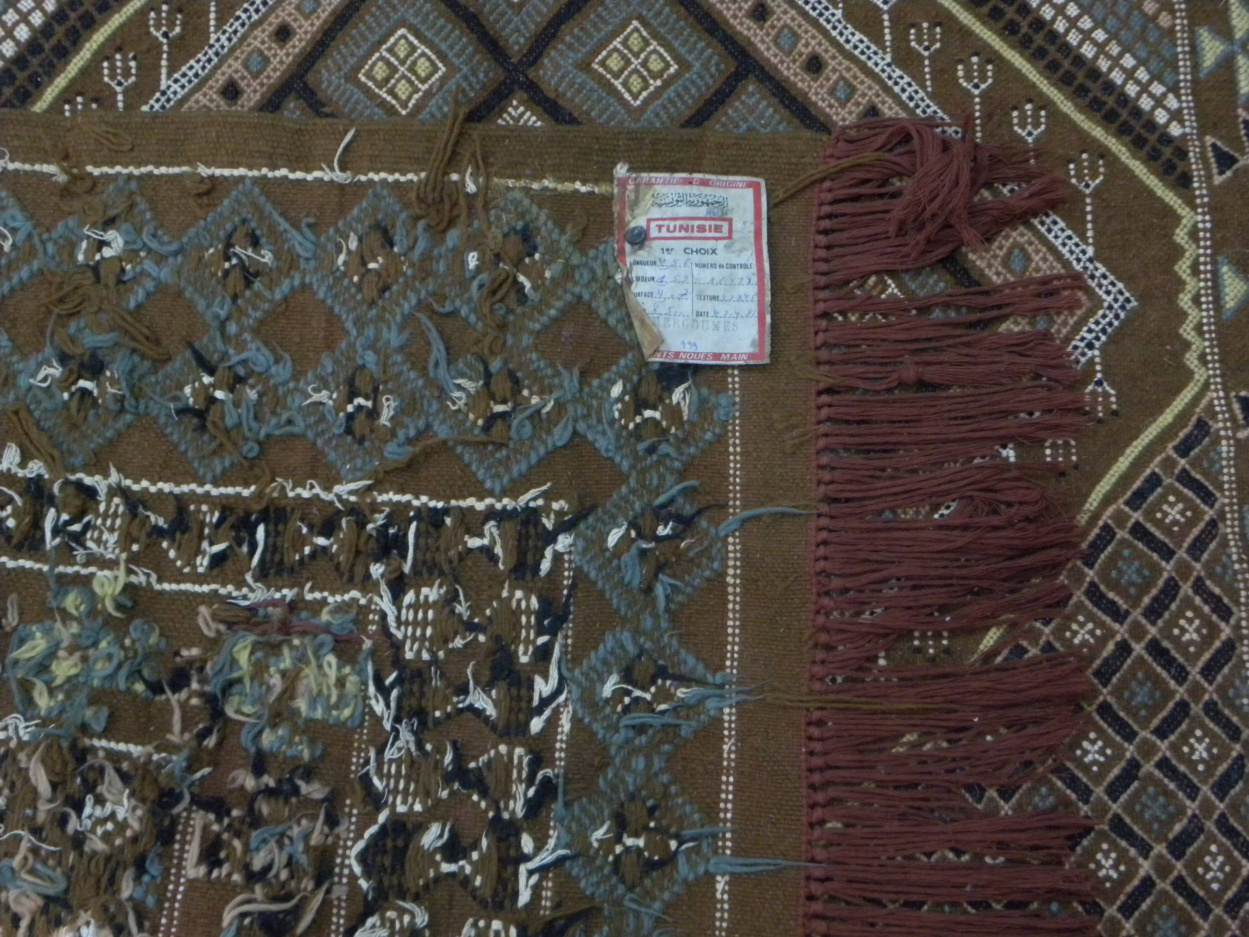 Vintage Berber Wool Carpet Hand-Knotted Antique Tunisian Brown