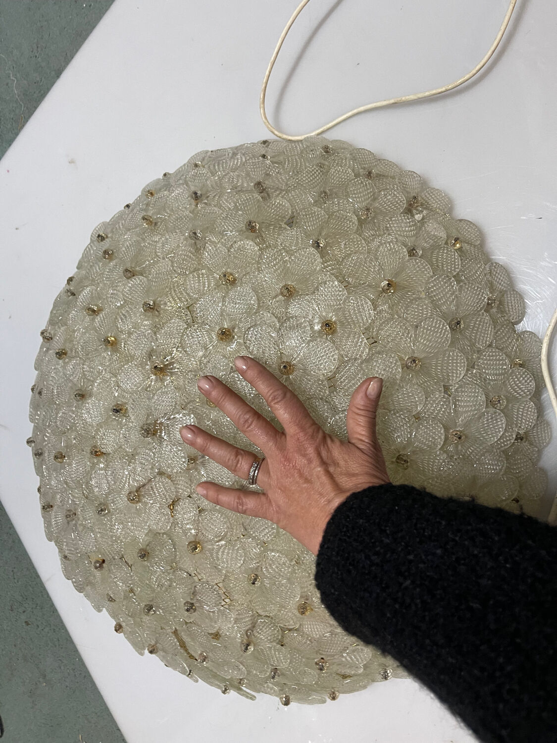 Large Murano Glass Flower Flush Mount Ceiling Light Attributed to Segu