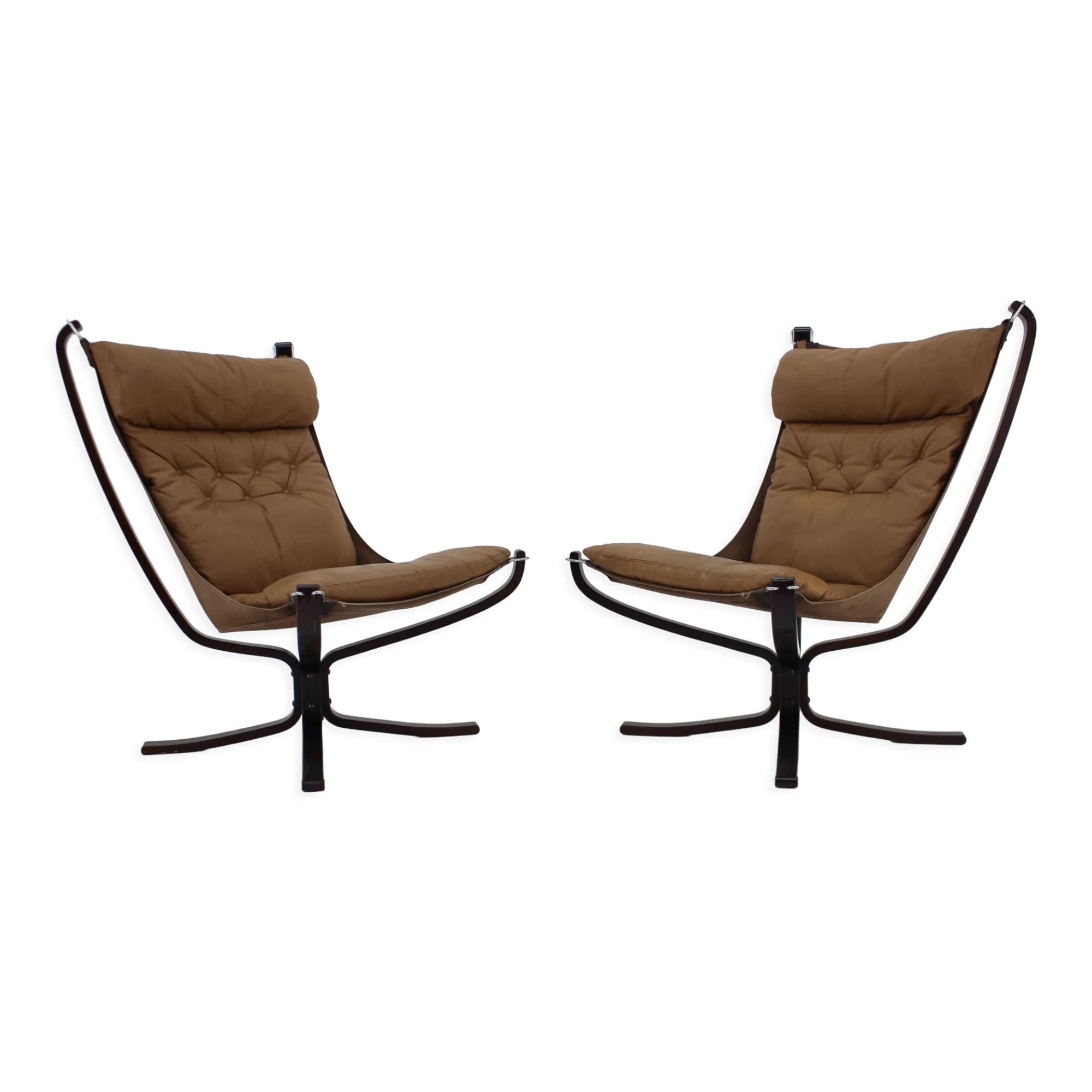 Sigurd Ressell Pair of Falcon Chairs Leather by Vatne Møbler Norway