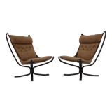 Sigurd Ressell Pair of Falcon Chairs Leather by Vatne Møbler Norway