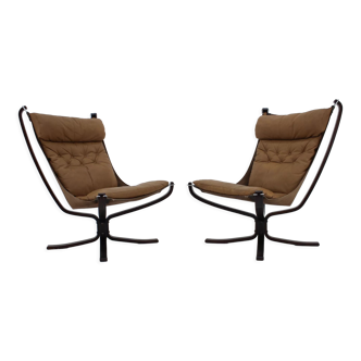 Sigurd Ressell Pair of Falcon Chairs Leather by Vatne Møbler Norway