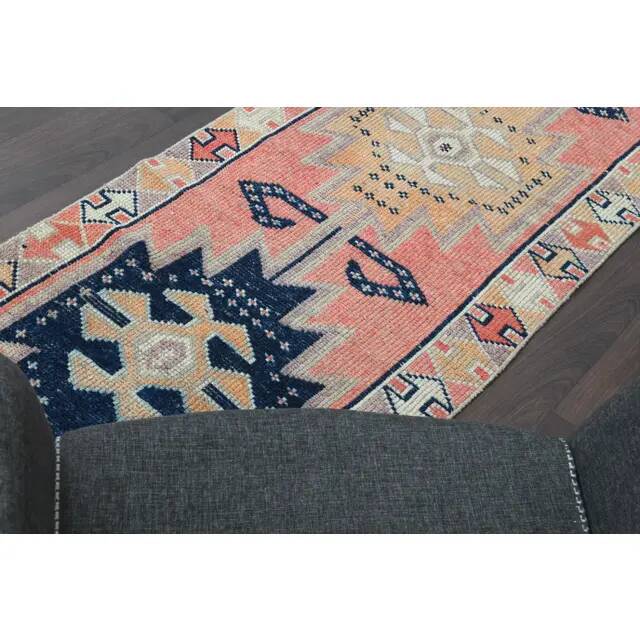1970s Turkish Oushak Handmade Wool Cotton Pink Runner Rug 82x285