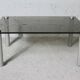 Coffee table cylindrical footings, tray smoked glass, circa 1970
