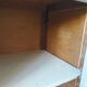 Vintage low sideboard with 3 doors, pearl gray patina, wooden top.