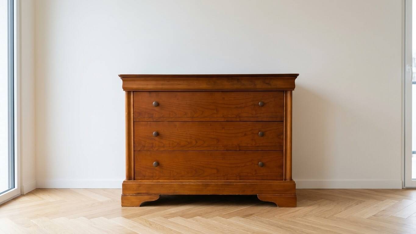 Vintage cherry wood chest of drawers with 3 drawers.