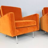Pair of 1st edition easy chairs 25 BC by Florence Knoll in velvet, 1950s