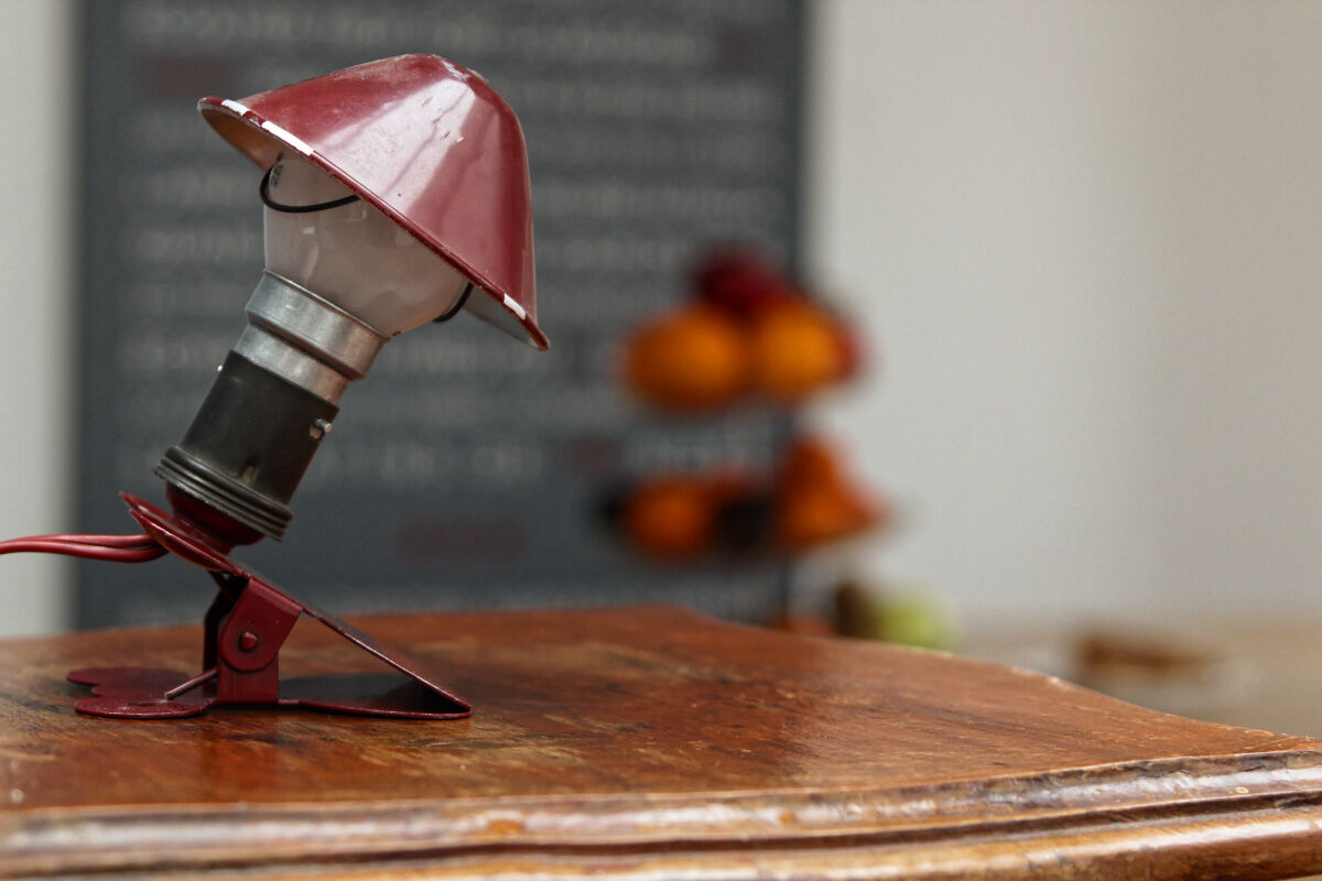 Red mushroom vintage clamp lamp