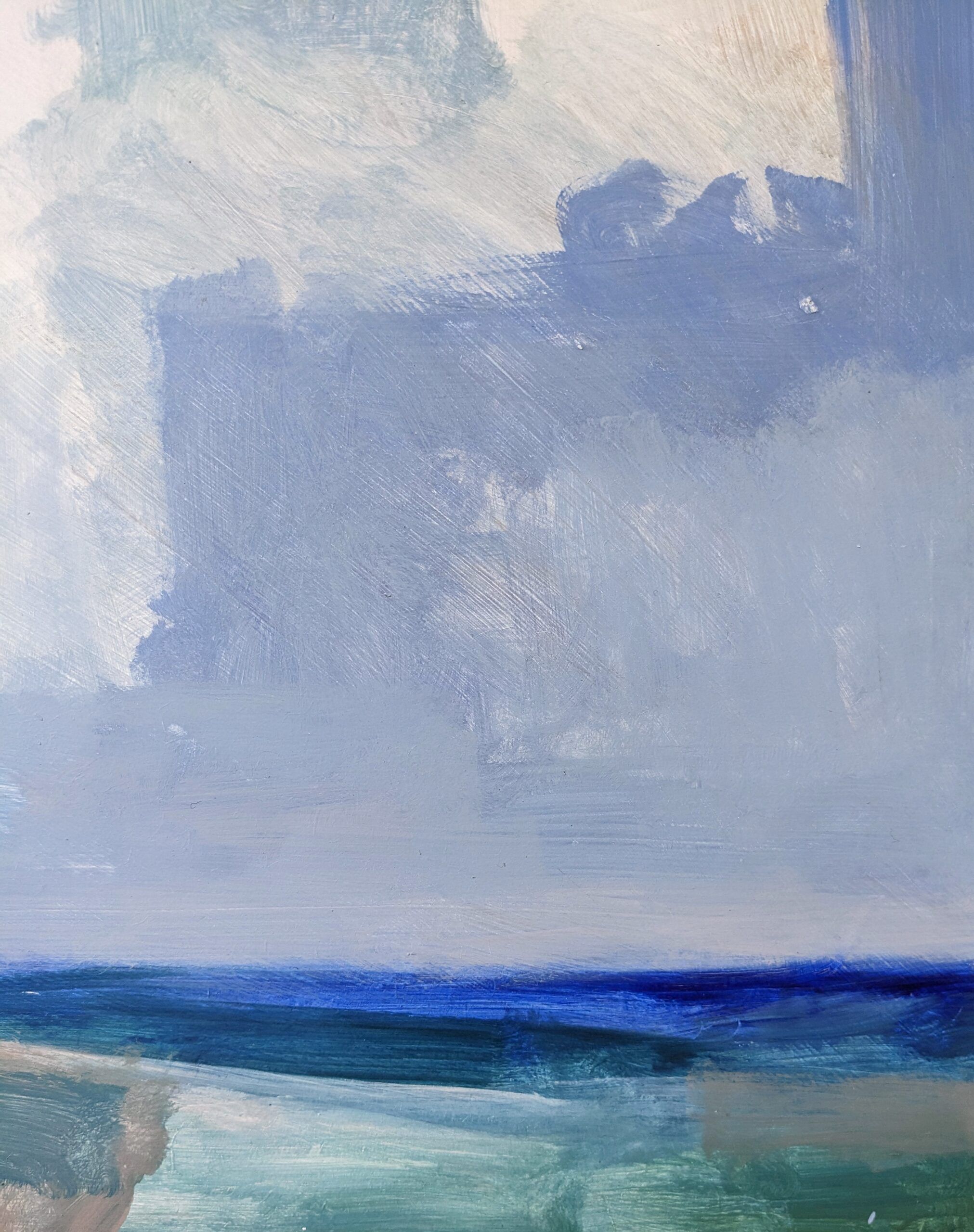 Contemporary "Summer Clouds" Abstract Seascape by British Artist Ian Mood, Framed Oil Painting