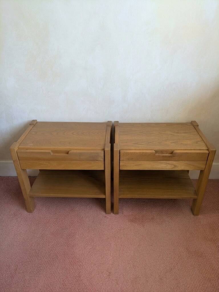 Pair of bedside tables in solid elm attributed to SIMAT, years