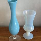 Duo of blue opaline soliflores