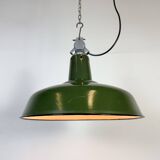 Industrial French Green Enamel Factory Pendant Lamp, 1960s