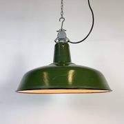 Industrial French Green Enamel Factory Pendant Lamp, 1960s