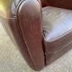 Burgundy brown leather living room sofa and club chair