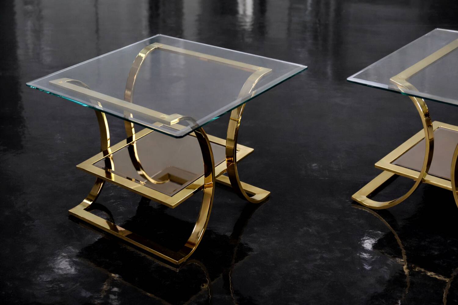 Vintage Mid-Century Italian Modern Glass Coffee Tables, 1960s, Set of 2