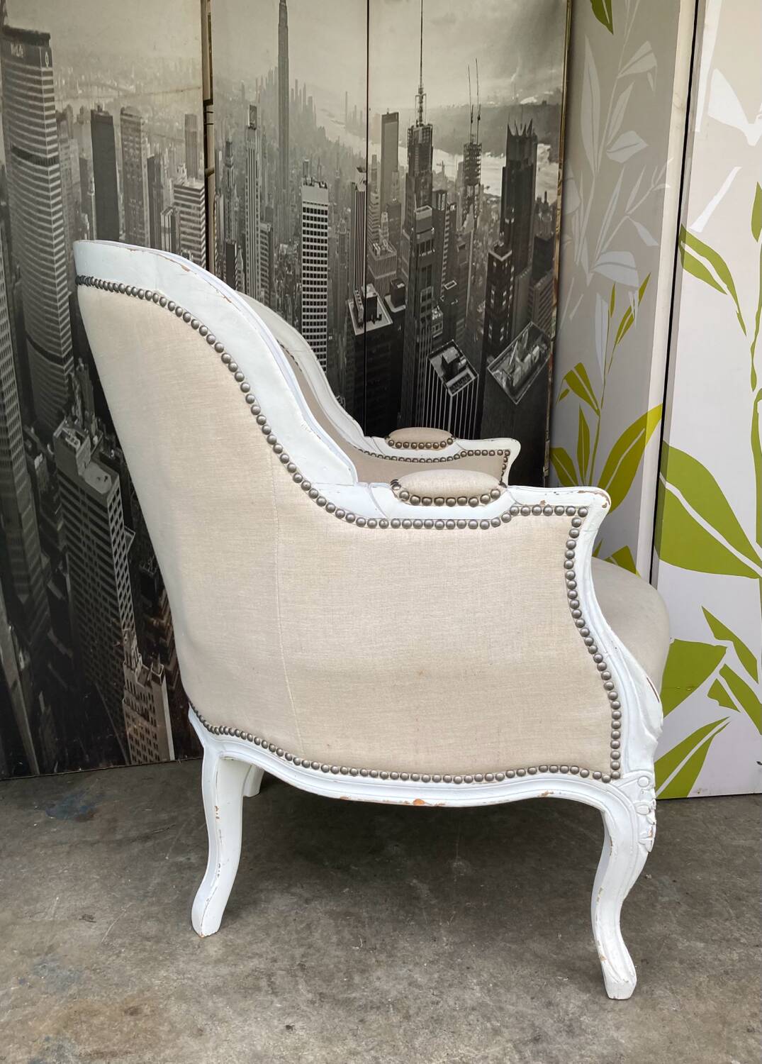 Bergère St Louis XV white rechampi 20th century