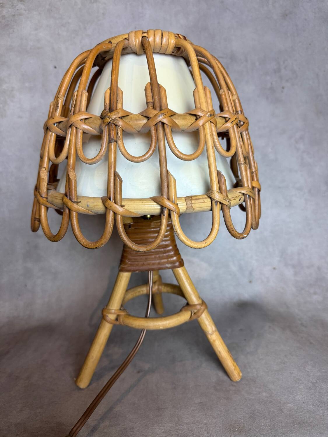 Mid-Century French Rattan and Wicker Table Lamps by Louis Sognot, 1960s,