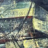 Tableau abstrait bleu, MACKOWIAK ERWIN, peintre belge, huile sur panneau, 1960